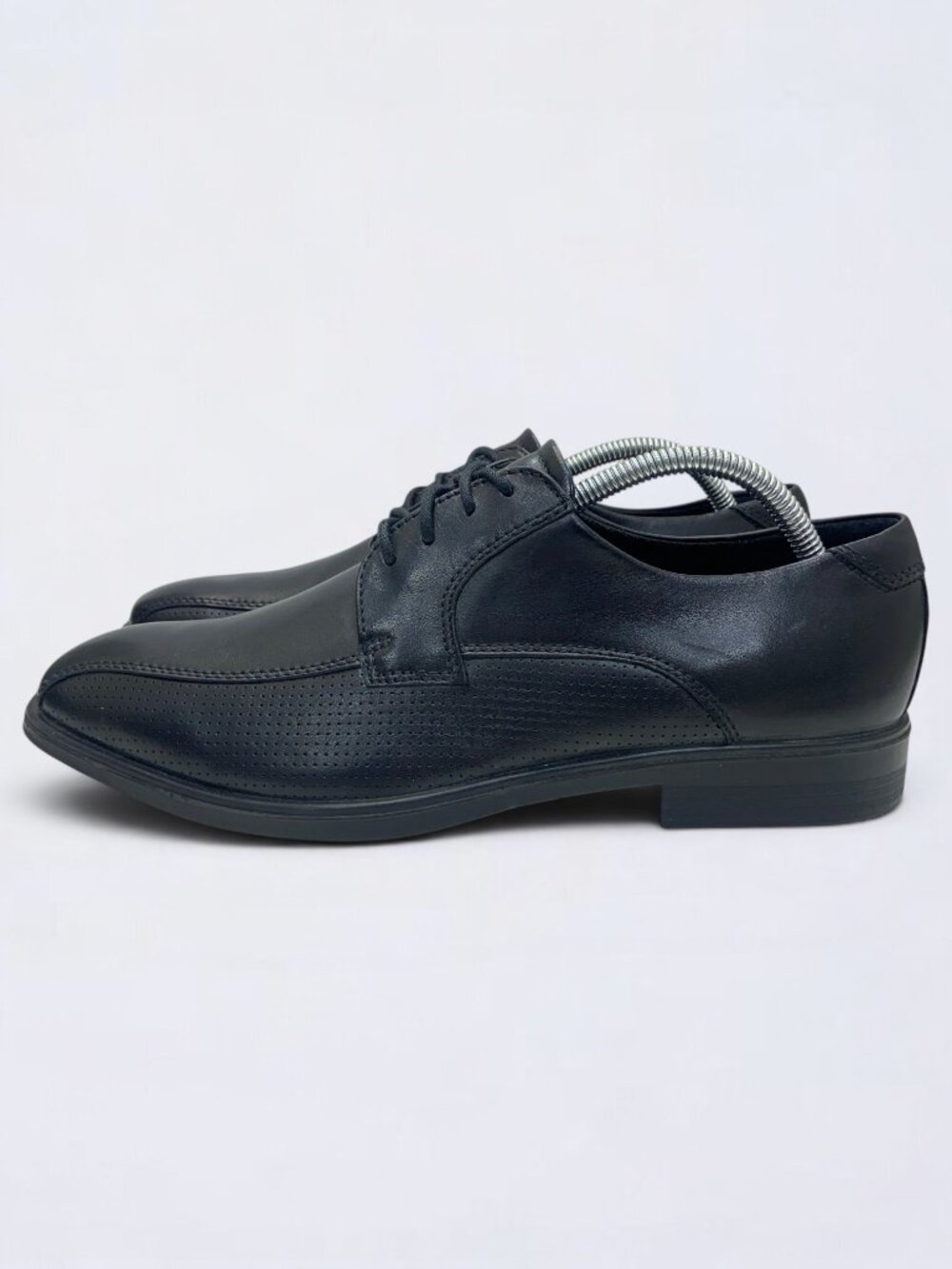ECCO Helsinki 2.0 Derby Shoes Men's 8 Black Leather Perforated Square Toe NWOB